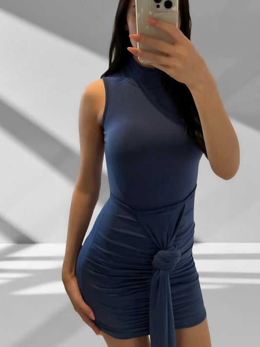 Blue Slinky Drape Dress